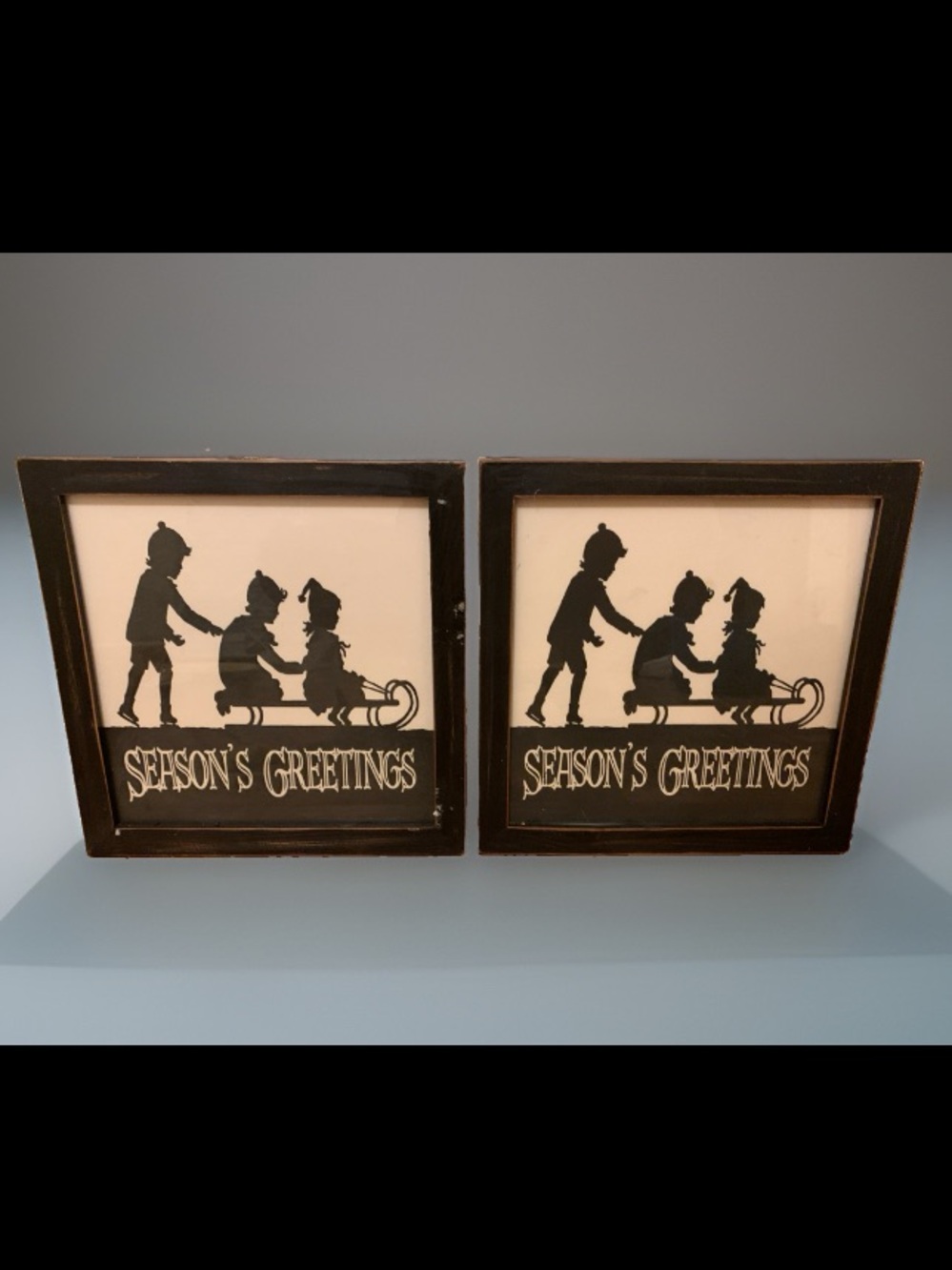 Set of 2: Schooner Bay Co. "Season's Greetings" Children Sledding Framed Printed